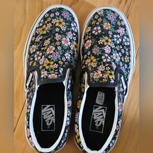 Vans Kids Black Floral Slip-On Sneakers